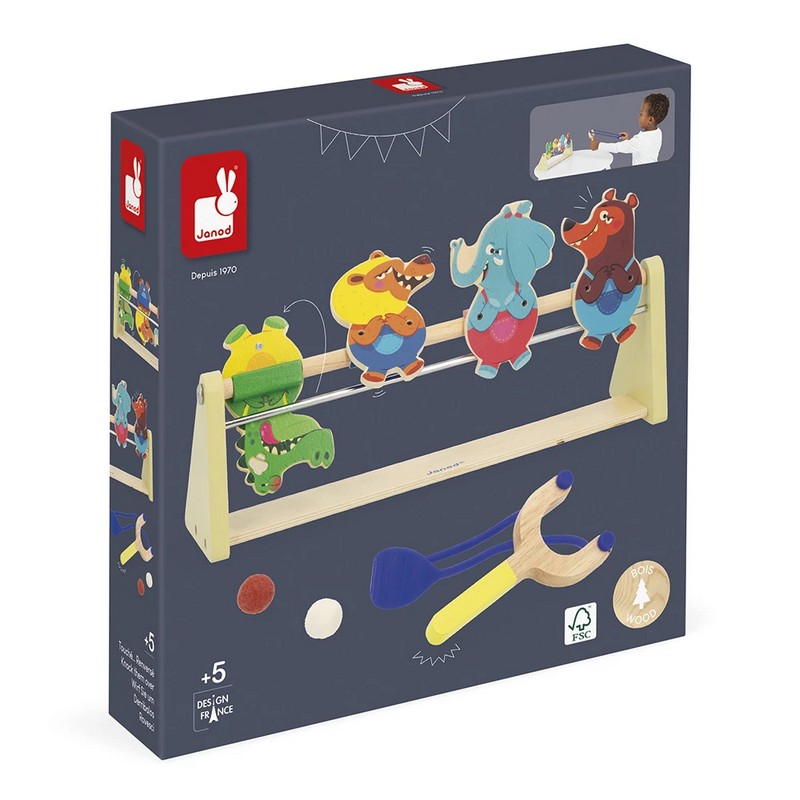 Gioco per bambini tiro al bersaglio con fionda in legno, con 4 animali e 2 palline, perfetto dai 5 anni in su
